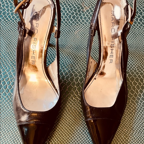 Marc Fisher black Leather sling back shoe size 5 1/2 medium. Vintage - Picture 8 of 9